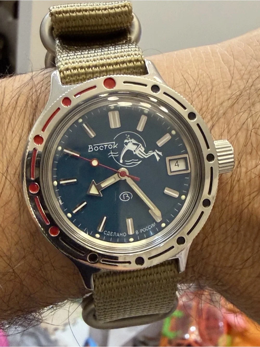 Vostok Amphibia 420059 Scuba Dude Automatic Russian Men Diver Watch Teal Blue